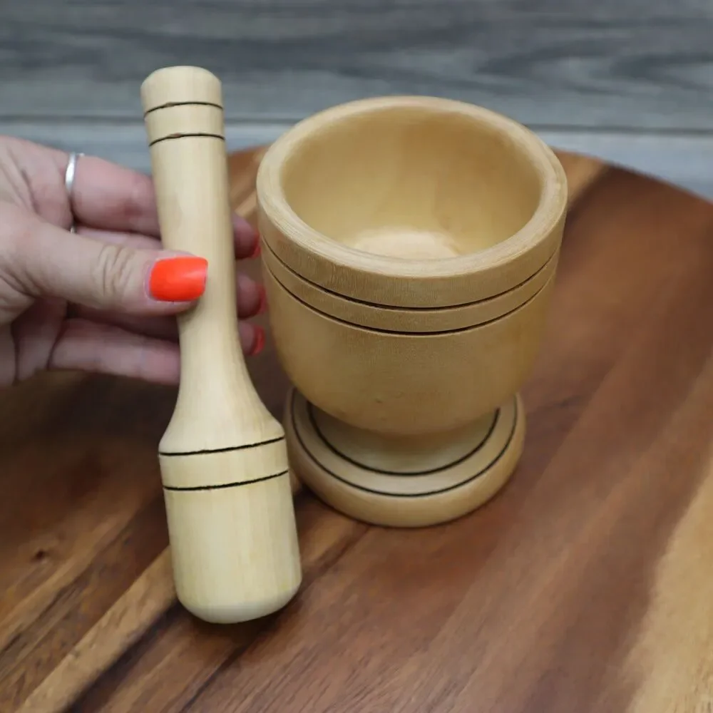 Mortar and Pestle Wooden Medium 5in Tall 3in Bowl Diameter